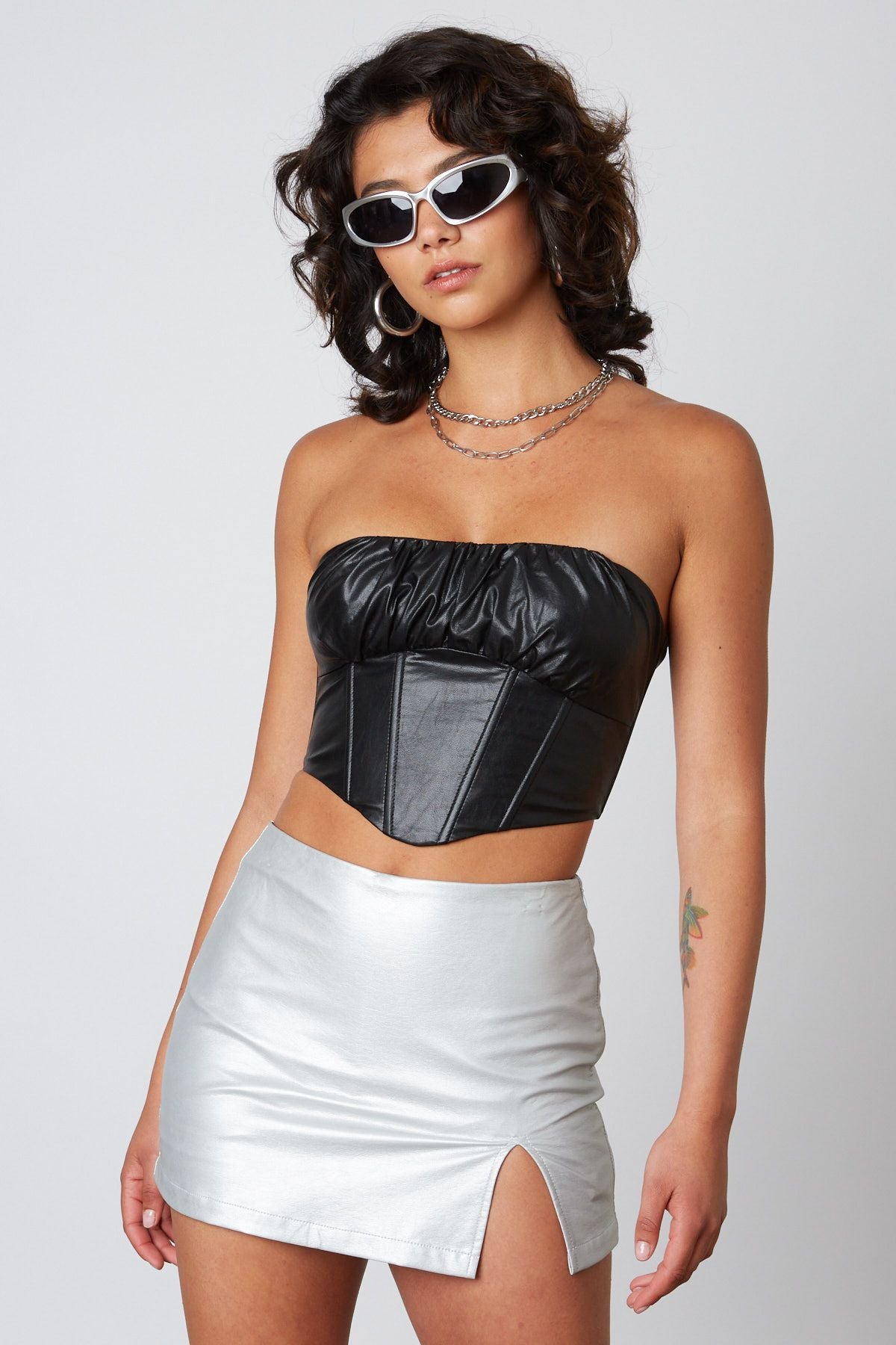 Faux Leather Strapless Corset Top