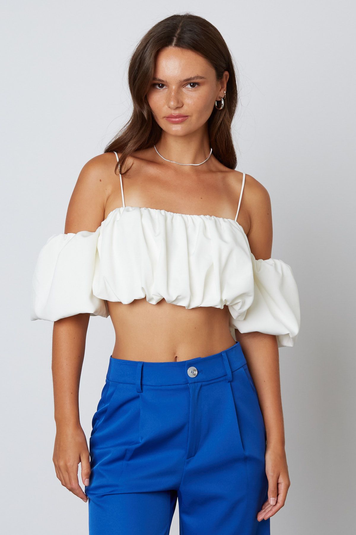 White Off The Shoulder Puff Sleeve Cropped Top